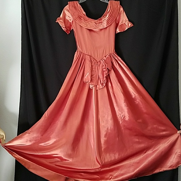 Vintage 1940s Copper Satin Ball Gown As Is Small - Picture 5 of 8